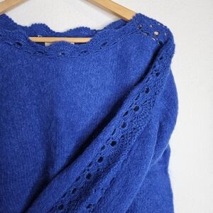 La maille sezane, crewneck cutout sweater, cerulean, size medium